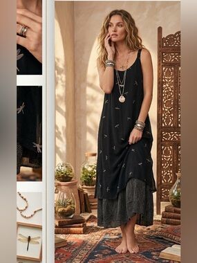 ✨ 90s Vintage Animale Dragonfly Layered Maxi Dress ✨